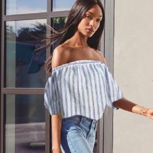 Michael Kors Stripe Linen Off-the-shoulder Blouse